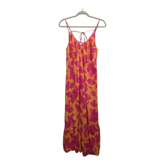 NWT Gap Beachy Pink Floral Print Tiered Cami Maxi Sundress Lightweight Dress, L - Picture 2 of 9